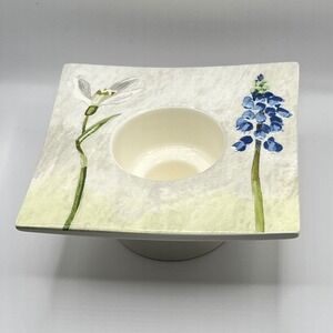 Alice Gien France Garanti 4" Votive‎ Candle Holder Square Grape Hyacinth Ceramic